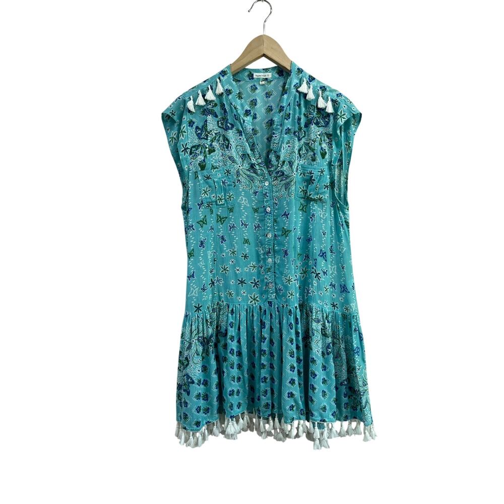 Poupette St Barth Blue Tassel Cover Up Mini Dress Size Medium